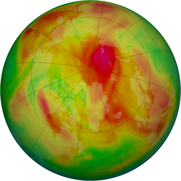 Arctic ozone map for 25 April 1991